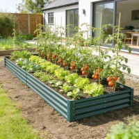 Outsunny 12 x 4 x 1ft Galvanized Raised Garden Bed, Reinforced Outdoor Planter Box with Open Bottom, Green(m-9)