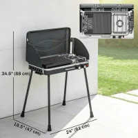 Outsunny 2-in-1 Camping Stove & Gas Griddle Combo, 20,000 BTU Portable Propane Grill with Detachable Legs, Wind Guards, Black(m-3)