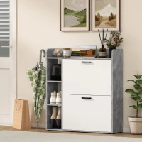 HOMCOM Shoe Cabinet with 2 Flip Drawers, 3 Side Compartments, Adjustable Shelves, 8-12 Pairs for Entryway Hallway, Grey(m-9)