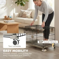 PawHut Dog Crate, 24 Inch Metal Dog Cage with Removable Tray, Lockable Wheels, 2 Doors for Small Breeds, Black(m-4)