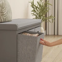 HOMCOM Shoe Storage Bench with Seat, Entryway Bench Seat with Cushion, 3 Fabric Drawers for Hallway, Grey(m-10)