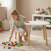 Qaba Kids Table and Chairs Set with Storage Toddler Table and Chairs Set 3 Piece White(m-10)