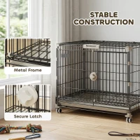 PawHut Dog Crate, 24 Inch Metal Dog Cage with Removable Tray, Lockable Wheels, 2 Doors for Small Breeds, Black(m-5)