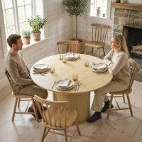 HOMCOM Round Dining Table for 4-6, 47 Inch Kitchen Table with Fluted Pedestal Base, for Kitchen Living Room Dining Room, Natural(m-8)