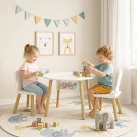 Qaba Kids Table and Chairs Set with Storage Toddler Table and Chairs Set 3 Piece White(m-9)