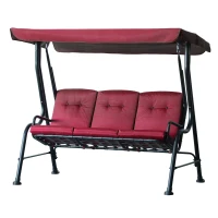 Outsunny 3-Person Porch Swing Chair, Patio Swing Bench with Adjustable Canopy, Removable Thicken Cushion and Weather Resistant Steel Frame for Outdoor, Garden, Poolside, Wine Red(m-11)