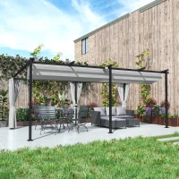 Outsunny 10' x 20' Metal Retractable Pergola Canopy with Sidewalls, Outdoor Gazebo UPF30+ Sun Shade Shelter for Garden, Deck(m-8)