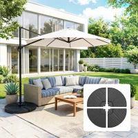 Outsunny 4PCs Cantilever Umbrella Base Weights for Offset Banana Parasol, Wicker Effect HDPE Water or Sand Filled Patio Umbrella Weights with Built-in Handles, Black(m-1)
