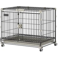 PawHut Dog Crate, 24 Inch Metal Dog Cage with Removable Tray, Lockable Wheels, 2 Doors for Small Breeds, Black(m-2)