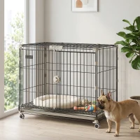 PawHut Dog Crate, 30 Inch Metal Dog Cage with Removable Tray, Lockable Wheels, 2 Doors for Small Medium Breeds, Black(m-9)