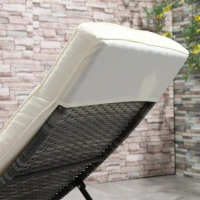 Outsunny Outdoor Adjustable Wicker Chaise Lounge Chair with Cushion & Wheels for Patio, Deck, Poolside, Cream White(m-10)