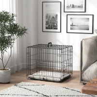 PawHut 24" Dog Crate with 2 Doors, Folding Metal Dog Cage with Soft Cushion, Removable Tray, Handle for Extra Small Dogs, Black(m-9)