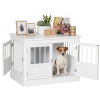 PawHut 31" Dog Crate Furniture End Table with Three Doors for Small Dogs, White(m-11)