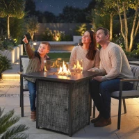 Outsunny Propane Fire Pit Table, 28 Inch Gas Fire Pit with Explosion-Proof Net and Glass Wind Guard, Gas Tank Holder(m-1)