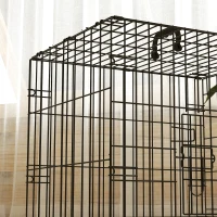 PawHut 24" Dog Crate with 2 Doors, Folding Metal Dog Cage with Soft Cushion, Removable Tray, Handle for Extra Small Dogs, Black(m-10)