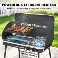 Outsunny 2-in-1 Camping Stove & Gas Griddle Combo, 20,000 BTU Portable Propane Grill with Detachable Legs, Wind Guards, Black(m-6)