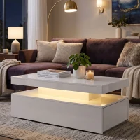 HOMCOM LED Coffee Table with Storage, 2-Tier Modern Center Table with 2 Drawers for Living Room, High Gloss White(m-8)