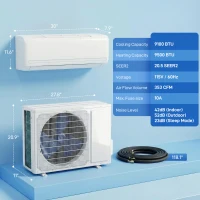 HOMCOM 9100 BTU Mini Split Air Conditioner and Heat Pump, 20.5 SEER2 115V Ductless Inverter AC Unit Cools up to 450 Sq.Ft(m-3)
