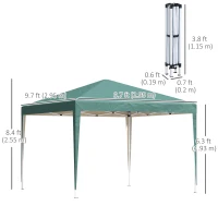 Outsunny 10 x 10ft Folding Pop Up Tent Outdoor Gazebo Canopy with Carrying Bag, Dark Green(m-3)