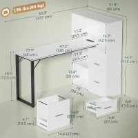 HOMCOM 54" Computer Desk with Drawers, Home Office Desk with Storage, Power Outlets and LED Lights, White(m-3)