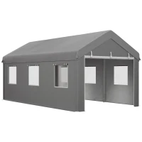 Outsunny 10' x 20' Carport, Heavy Duty Portable Garage with 6 Mesh Windows and 2 Doors, Light Grey(m-11)