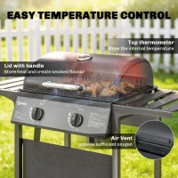 Outsunny 2 Burner Propane Gas Grill, 18000 BTU BBQ Grill with Wheels, Warming Rack, Shelf, Thermometer, Grease Cup, Black(m-6)