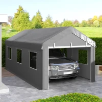 Outsunny 10' x 20' Carport, Heavy Duty Portable Garage with 6 Mesh Windows and 2 Doors, Light Grey(m-8)