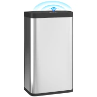 HOMCOM 12 Gallon (45 L) Sensor Can, Automatic Garbage Can with Soft-Close Lid, Fingerprint-Proof Stainless Steel, Silver(m-11)