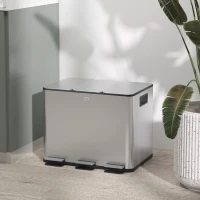 HOMCOM Garbage Bin, Soft-Close Trash Can with Foot Pedal, 3x5 Gallon (3x20 L) Garbage Can with Removable Inner Buckets, Silver(m-1)