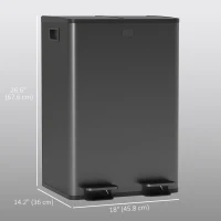 HOMCOM Garbage Bin, Soft-Close Trash Can with Foot Pedal, 2x7.4 Gal (2x28 L) Garbage Can with Removable Inner Buckets, SBlack(m-3)