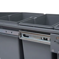 HOMCOM Pull Out Trash Can Under Cabinet, 10.6 Gallon (40L) Slide Out Garbage Can with 3 Removable Compartments, Grey(m-10)