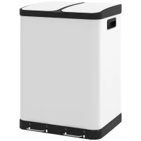 HOMCOM Kitchen Garbage Bin, 2 x 7.9 Gal (2 x 30 L) Trash Can, Soft-Close Garbage Can with Removable Inner Buckets, White(m-2)