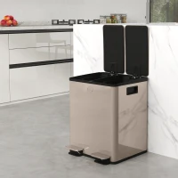 HOMCOM Garbage Bin, Soft-Close Trash Can with Foot Pedal, 2x5 Gal (2x20 L) Garbage Can with Removable Inner Buckets, Gold(m-10)