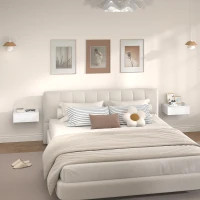 HOMCOM Set of 2 Wall Mounted Bedside Tables, Floating Nightstands with Drawer for Bedroom, White(m-9)