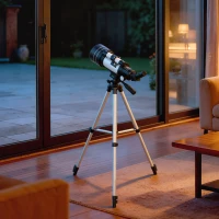 Outsunny Astronomical Telescope for Adults, 70 mm Aperture Refractor Telescope with 100X, Adjustable Tripod, White(m-10)