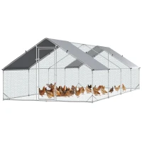 PawHut 9.8' x 26.2' x 6.6' Chicken Coop Cage, Outdoor Hen House w/Cover & Lockable Door(m-11)