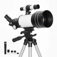 Outsunny Astronomical Telescope for Adults, 70 mm Aperture Refractor Telescope with 100X, Adjustable Tripod, White(m-11)
