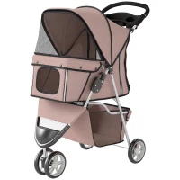 PawHut 3 Wheels Foldable Dog Stroller with Storage Basket, Adjustable Canopy, Cupholder for Miniature and Small Dogs, Coffee(m-2)