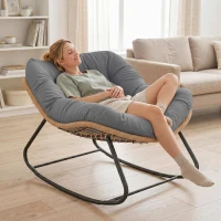 Outsunny Indoor Outdoor Papasan Rocking Chair, Oversized Rocking Egg Chair with Cushion for Garden, Patio, Grey(m-10)