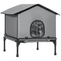 PawHut Outdoor Cat House, Waterproof Insulated Cat Kennel with Elevated Base, Foldable Feral Kitty Shelter for Kittens, Grey(m-11)