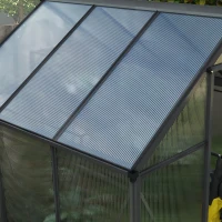 Outsunny Greenhouse Garden, Green House, Outdoor Greenhouse Kit, PC Board with Sliding Door, 6.2' x 6.3' x 6.6', Grey(m-11)
