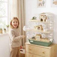 PawHut Large Hamster Cage, 3 Tiers Acrylic Hamster Habitat with Water Bottles, Running Wheel for Pet Mice, Dwarf Hamster(m-1)