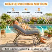 Outsunny Indoor Outdoor Papasan Rocking Chair, Oversized Rocking Egg Chair with Cushion for Garden, Patio, Grey(m-6)