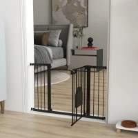 PawHut 30"-52" Extra Wide Pet Gate Barrier with Small Door, 30"H Dog Gate with Safety Gate Barrier, Stair Pressure Fit, Black(m-9)
