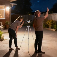 Outsunny Astronomical Telescope for Adults, 70 mm Aperture Refractor Telescope with 100X, Adjustable Tripod, White(m-1)