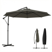 Outsunny 10 ft Offset Patio Umbrella with Cover, Hanging Cantilever Umbrella with 360° Rotation, Crank Handle, Tilt Grayish Brown