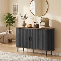 HOMCOM Fluted Sideboard Buffet Cabinet, 55" Mid Century Coffee Bar Cabinet with Sliding Doors and Adjustable Shelves, Black(m-10)