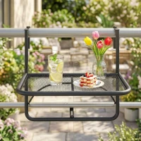 Outsunny Adjustable Balcony Hanging Railing Table, Metal Mounting Mini Wall Desk Storage Rack, Outdoor Flower Stand Serving Table Rectangle, Black(m-10)