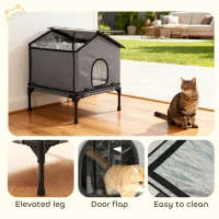 PawHut Outdoor Cat House, Waterproof Insulated Cat Kennel with Elevated Base, Foldable Feral Kitty Shelter for Kittens, Grey(m-9)