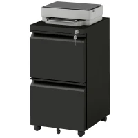 Vinsetto Mobile Vertical Filing Cabinet with Lock, 2-Drawer Steel File Cabinet with Adjustable Hanging Bar for Letter, A4 and Legal Size, Black(m-2)